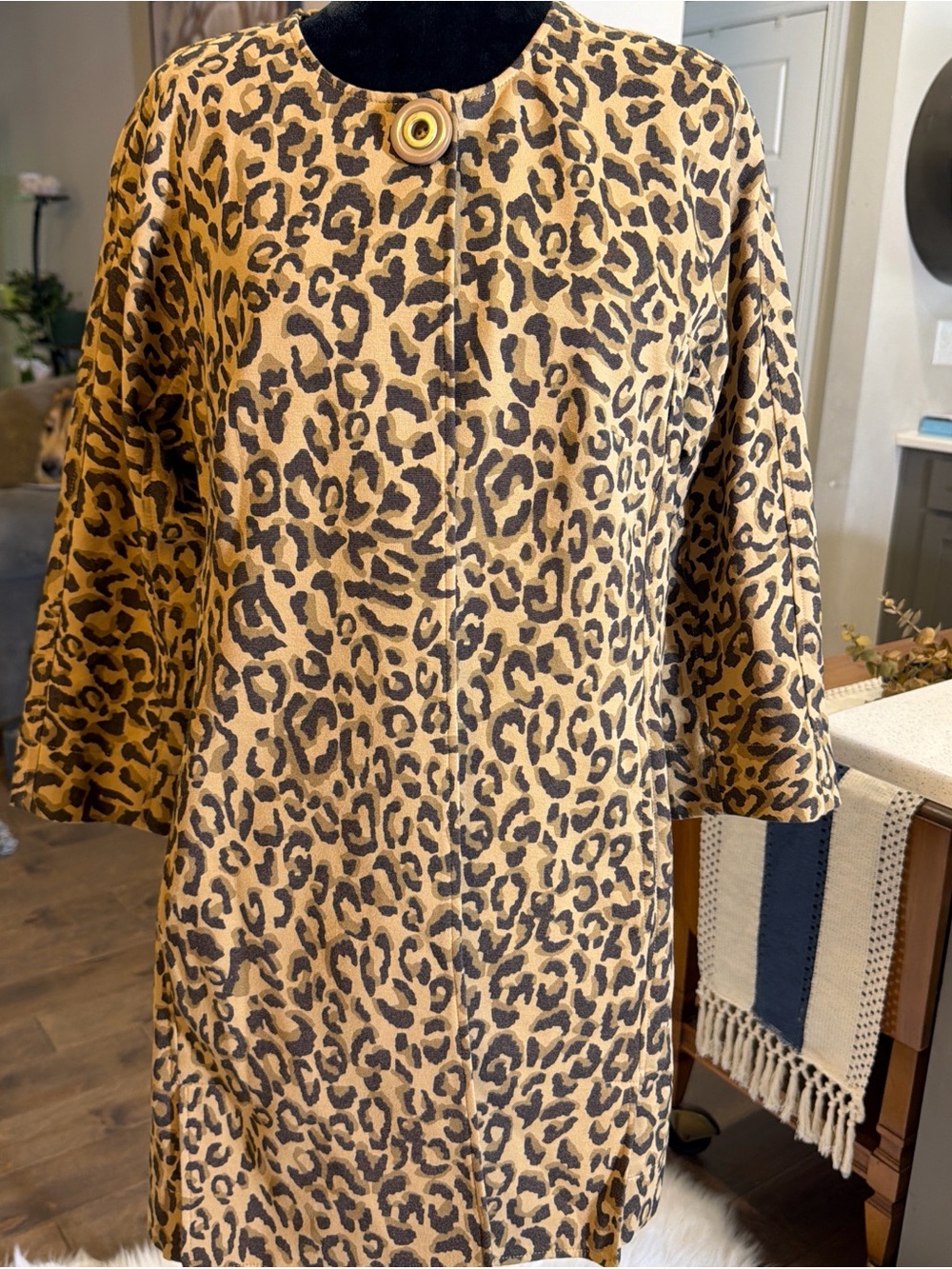Leopard Print Trench Coat in Beige & Black